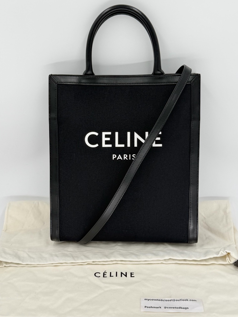 Celine Black Canvas Vertical Cabas 2 WayTote Size Small Excellent Condition!🖤🤍